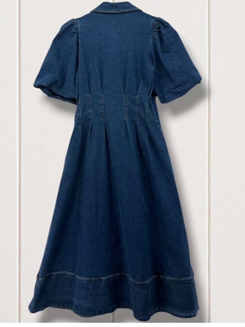 NEW HOUSE OF HARLOW PUFFER AND PLEATED WAIST SLEEVES DENIM DRESS SIZE 6 - Picture 7 of 12